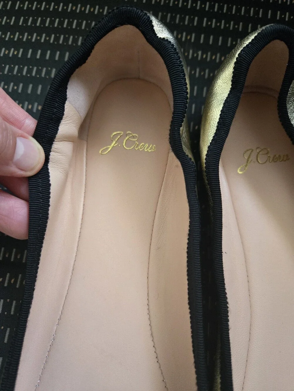 J. Crew Metallic Gold Ballet Flats with Black Trim
